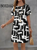 Vestido Retro Verano Mujer | Cuadros Manga Corta Cuello Redondo | Holgado Talla Grande | Tico Trendy