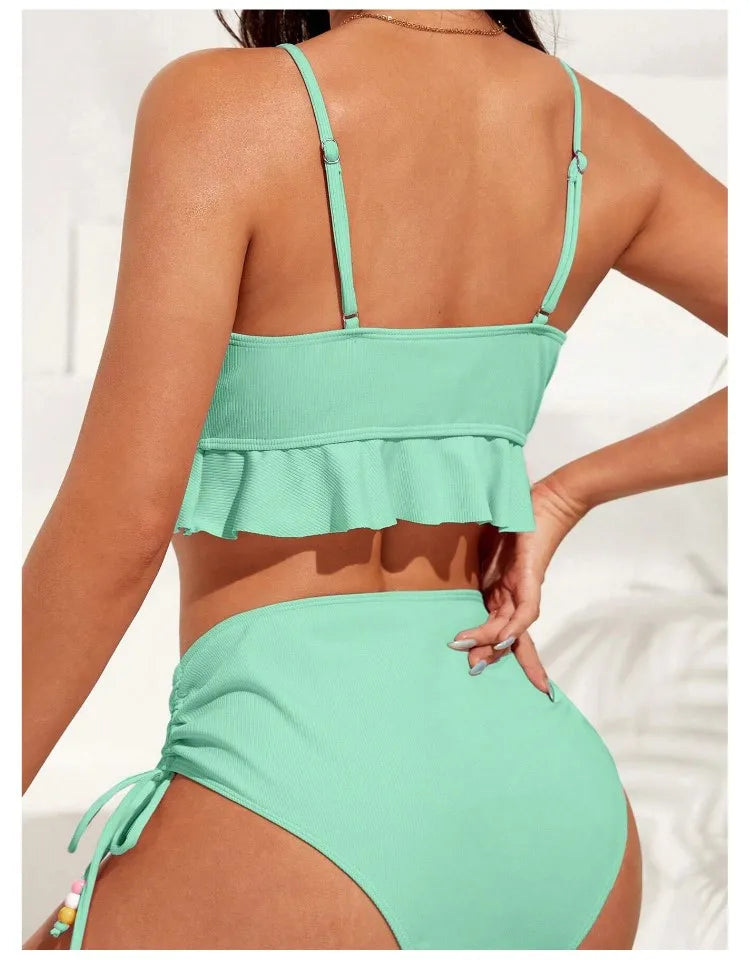Bikini con Cordón y Volantes - Traje de Baño Sexy para el Verano Tico
