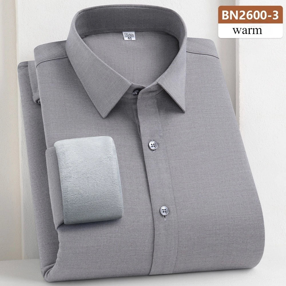 Camisa de Lana Cálida Hombre | Manga Larga | Negocios Casual | Color Sólido Suave