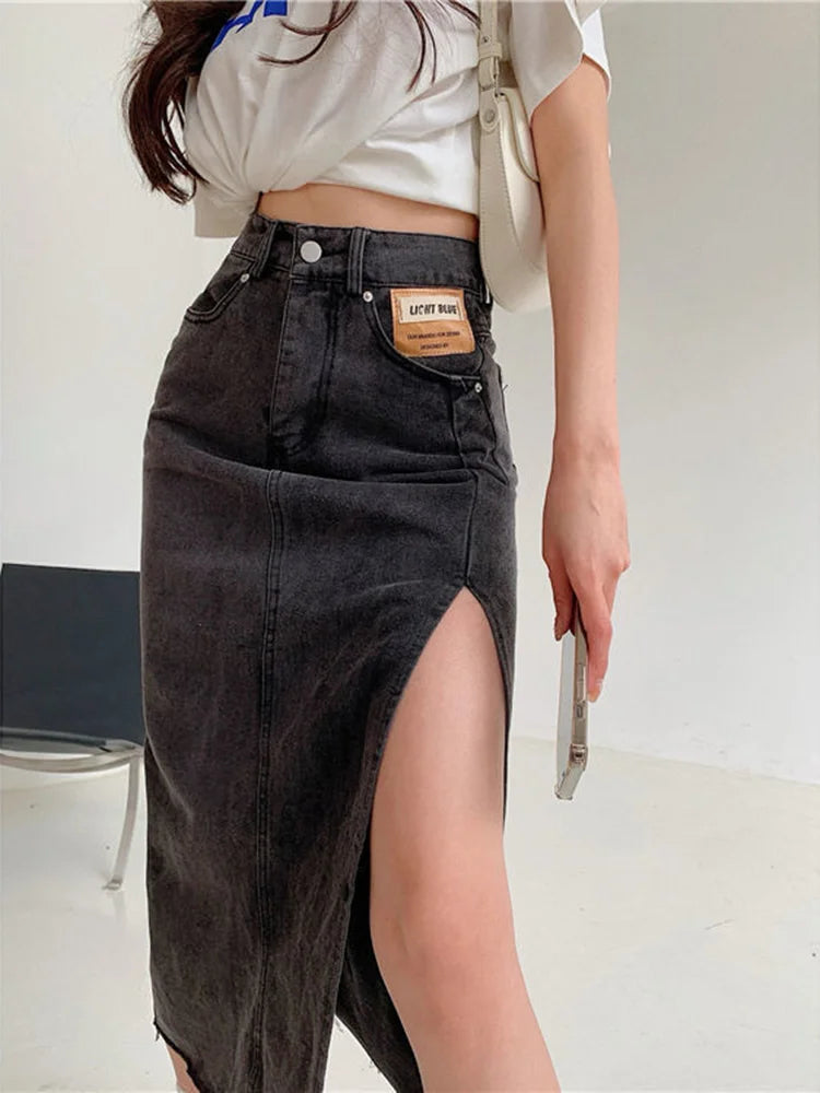 Maxi Falda Vaquera Vintage | Abertura Lateral | Estilo Coreano