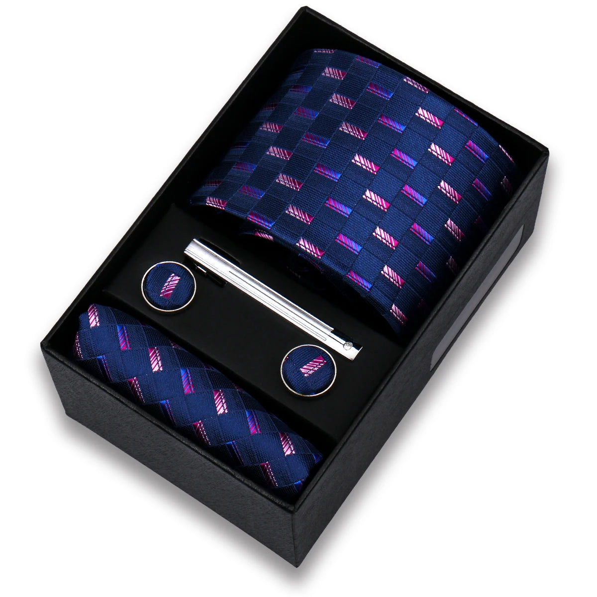 Conjunto de Lujo Corbata Gemelos Clip Pañuelo para Hombres Negocios Boda