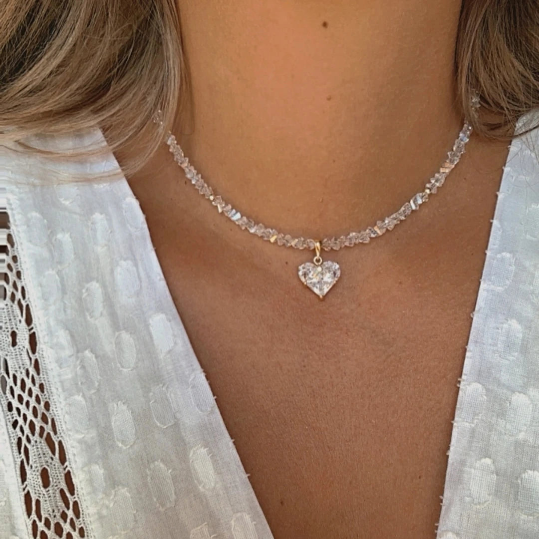 Collar Corazón Circón ∣ Vintage Bohemio Sexy ∣ Cadena Serpiente Cristal
