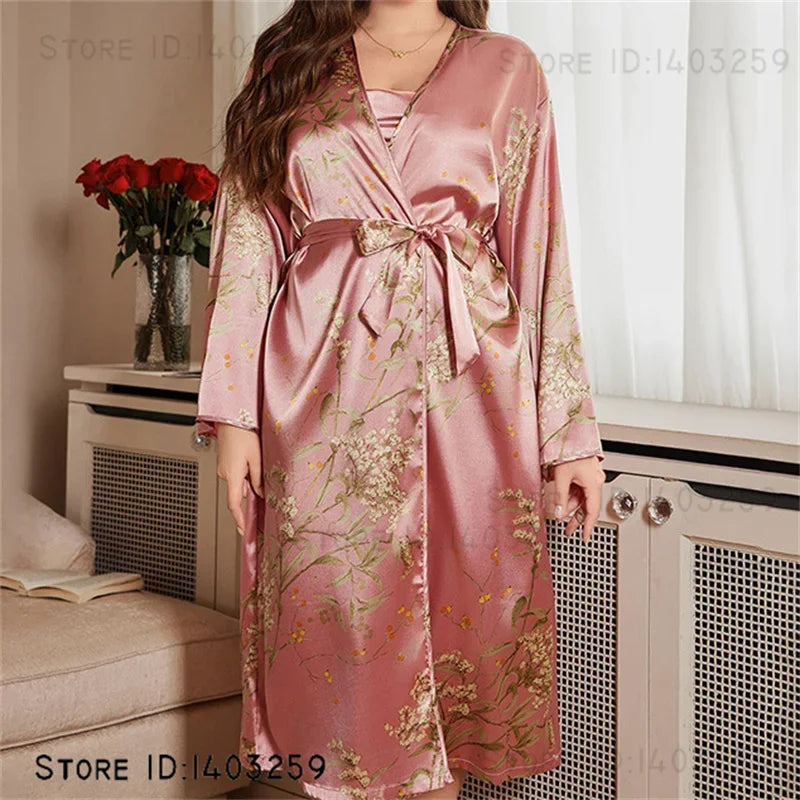 Bata Kimono con Estampado de Cerezo | Talla Grande