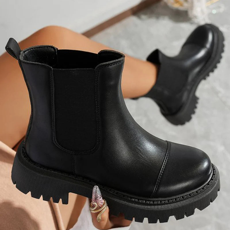 Botines Negros de Plataforma | Estilo Británico | Antideslizantes | Mujer
