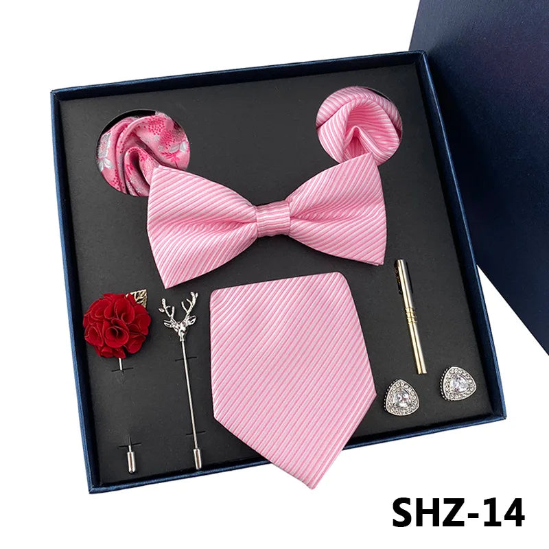 Set De Corbata Pajarita Pañuelo Gemelos Regalo Tico De Lujo