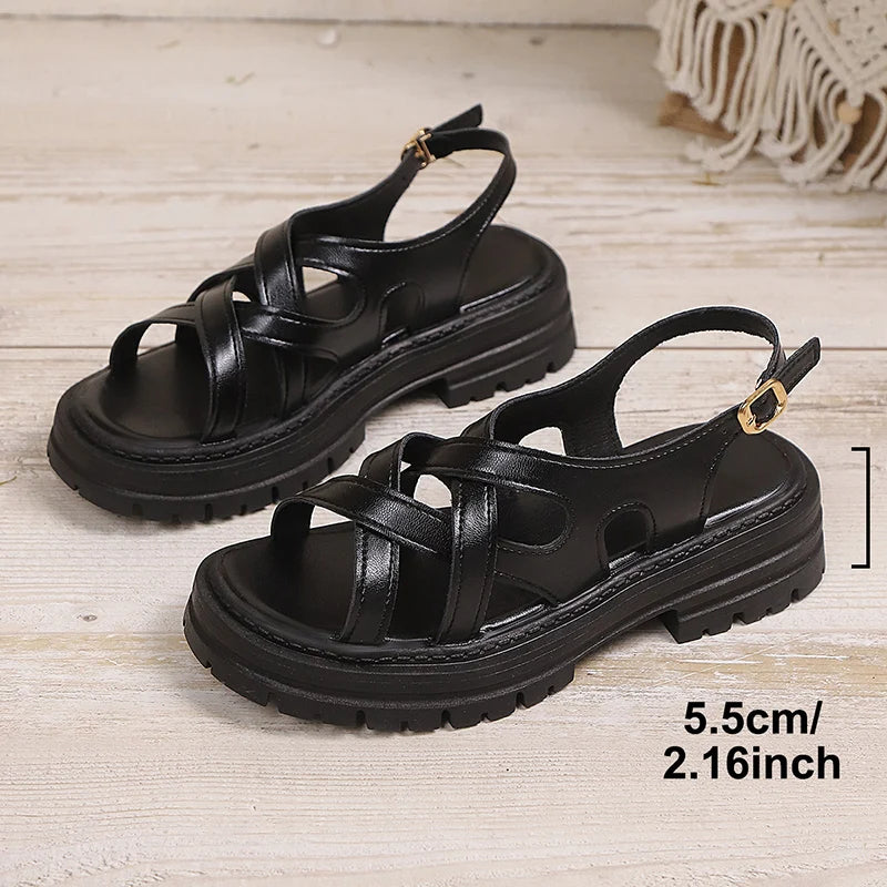 Sandalias Romanas Plataforma Gruesa Tacón Cuadrado | Estilo Gladiador Antideslizantes