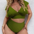 Bikini de Talla Grande con Volantes - Estampado y Tiro Alto para Playa