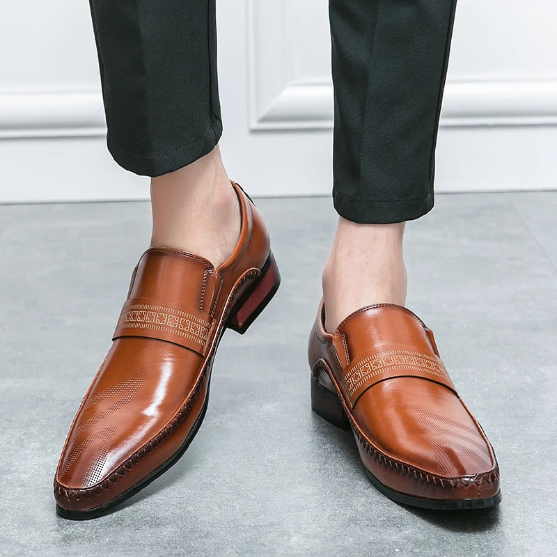 Mocasines Retro Hombre Cuero Marrón | Clásicos Punta Puntiaguda Sin Cordones Daily