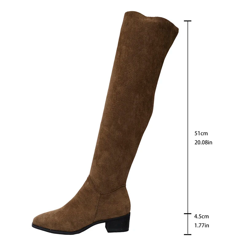 Botas Altas Sobre La Rodilla Tacón Grueso Moda Elegancia Tica