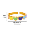 Anillo  Corazón Punk | Arcoíris Goteo Aceite | Abierto Acero Oro | Ticotrendy