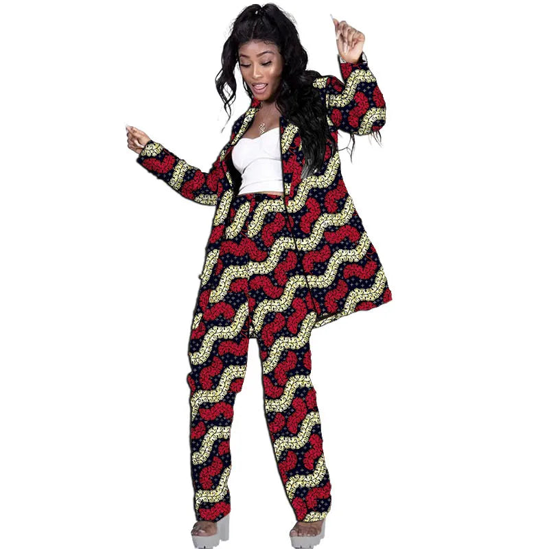 Traje Africano Blazer Largo y Pantalón con Parches