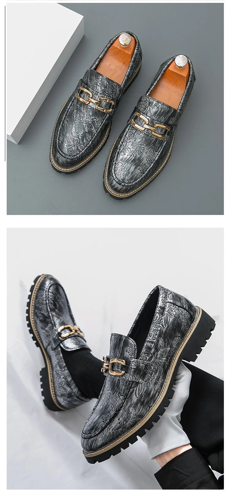 Zapatos Vestir Hombre Estampado Dorado | Negocios Punta Estrecha Antideslizante Formal