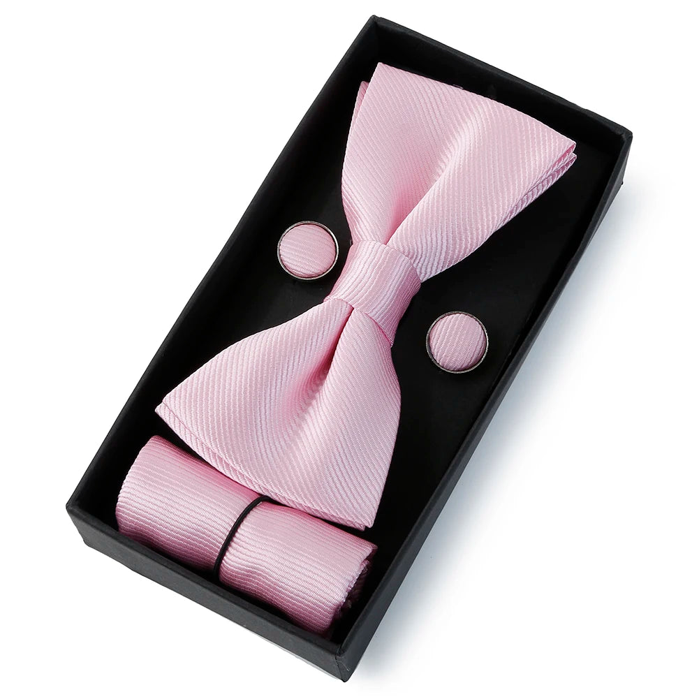 Set De Pajarita Pañuelo Gemelos Regalo Elegante Estilo Para Hombres