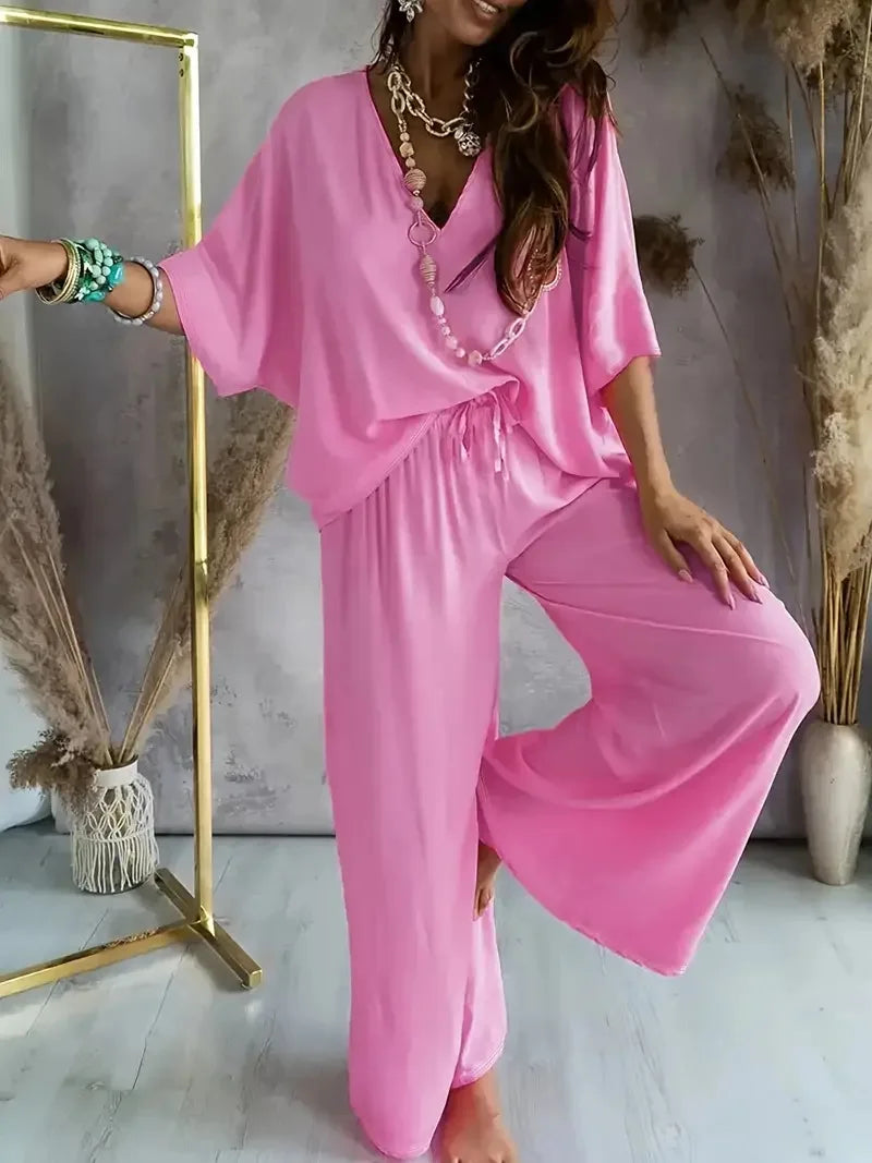 Ticotrendy: Conjunto Elegante de Pantalón y Top Sin Mangas | Color Sólido Verano 2025