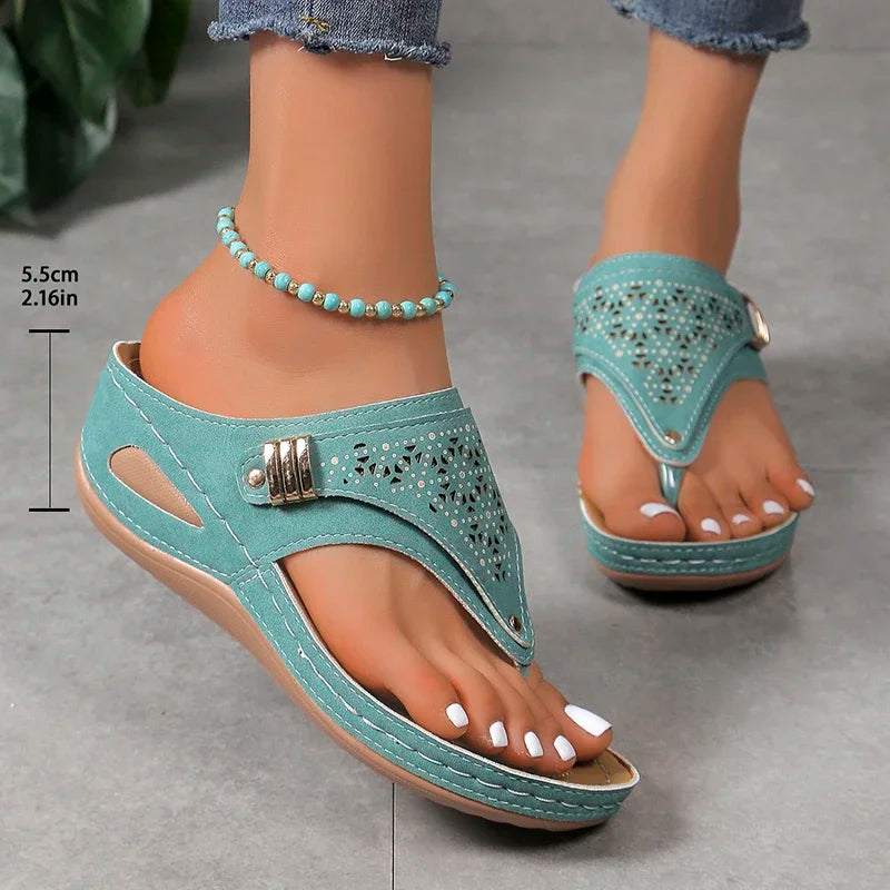 Chanclas de Mujer | Suela Gruesa y Cuña | Estilo Vintage | Ligeras