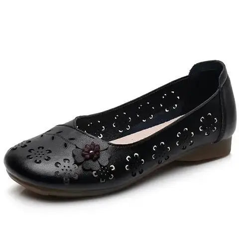 Mocasines de Cuero con Diseño Floral | Recortes Blancos | Planos | Informales