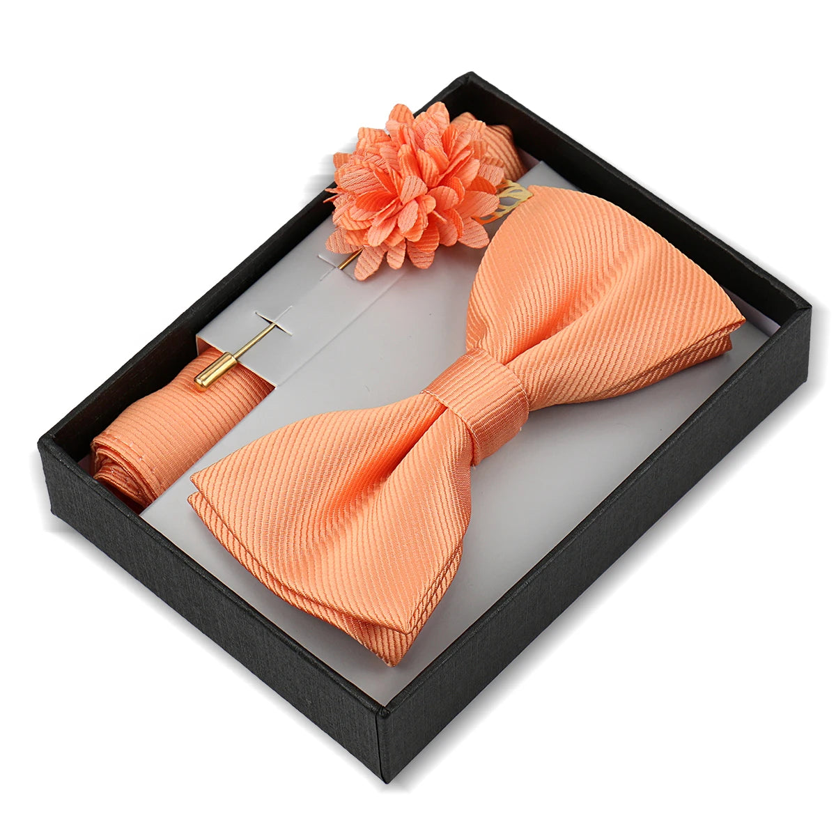 Set De Pajarita Broche Flor Pañuelo Accesorio De Traje Boda