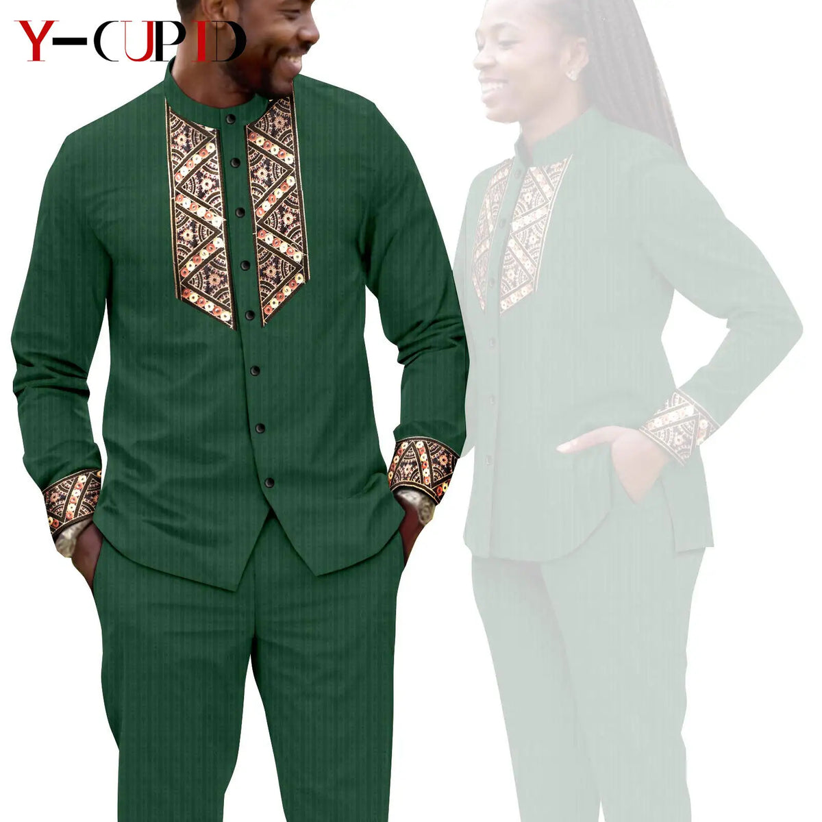 Conjunto Jacquard Africano Boda Pareja | Blusa y Pantalón | Tallas XS-6XL | Tico Trendy