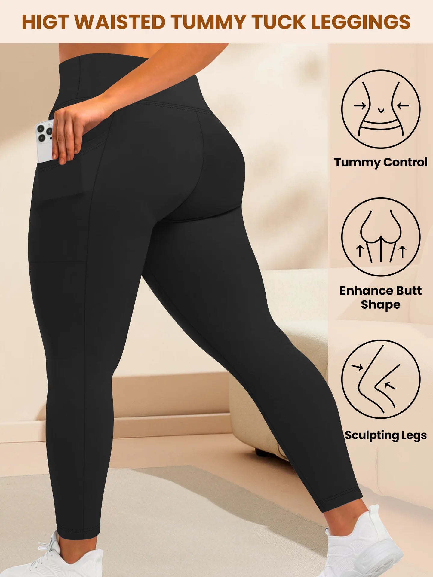 Leggings Yoga Talla Grande | Cintura Alta con Bolsillos | Levantamiento de Glúteos | Tico Trendy