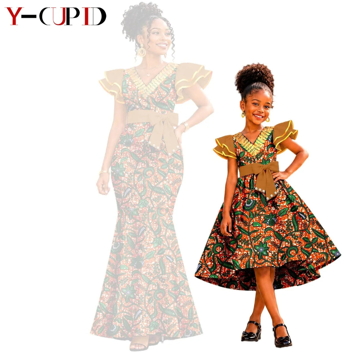Vestido Sirena Mangas Volante Madre e Hija | Tico Trendy