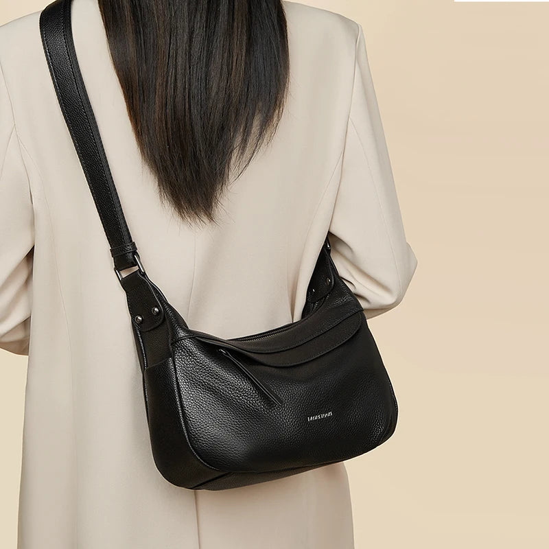 LAORENTOU, bandolera de piel auténtica para mujer, bolso cruzado de gran capacidad para Otoño e Invierno 2025, bolso Hobo para trabajo y oficina