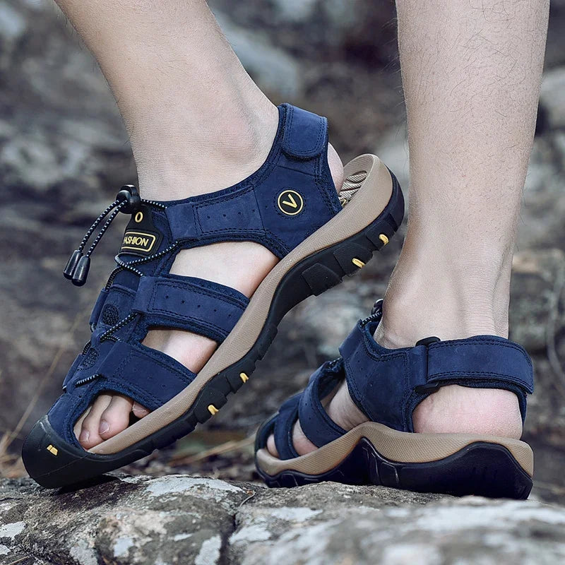 Sandalias Cuero Genuino Hombre Ticotrendy Casual Plataforma Hebilla | Moda Lujo Ajustable