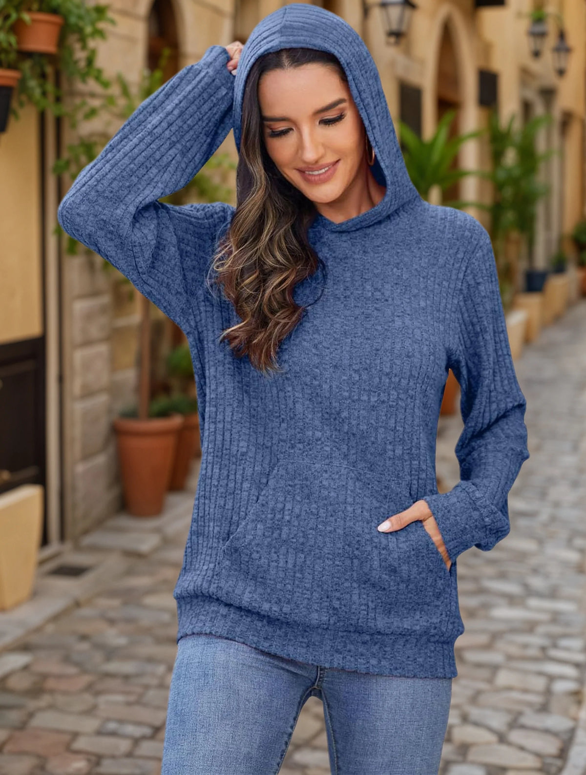 Sudadera Casual Capucha Plus Size | Manga Larga Acanalada Color Sólido con Bolsillos | Tallas 1XL-5XL | Tico Trendy