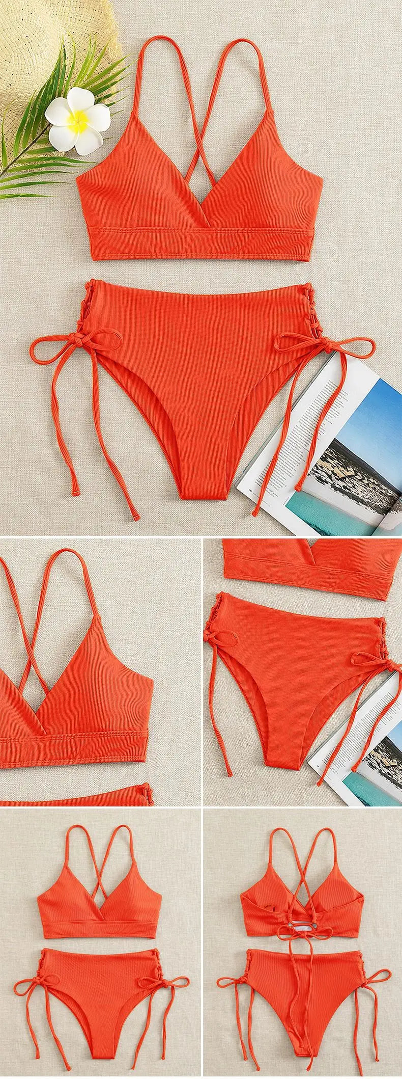 Bikini con Cordones y Cuello en V Profundo - Triangulares