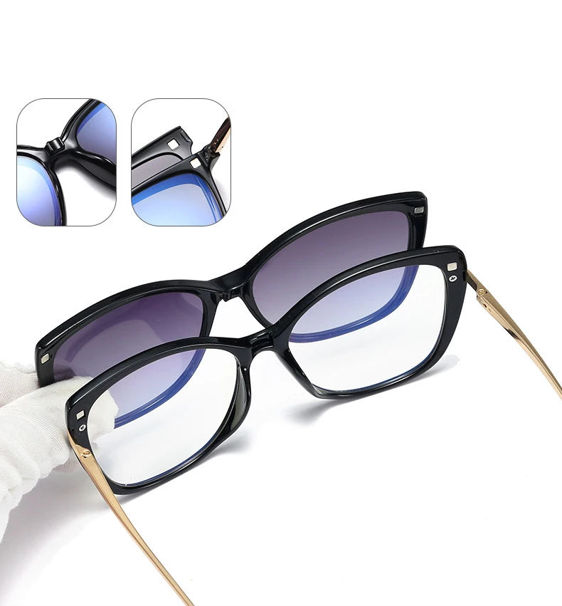 Gafas Lectura Ojo Gato Montura Metálica Clip Magnético | Polarizadas Miopía A La Moda