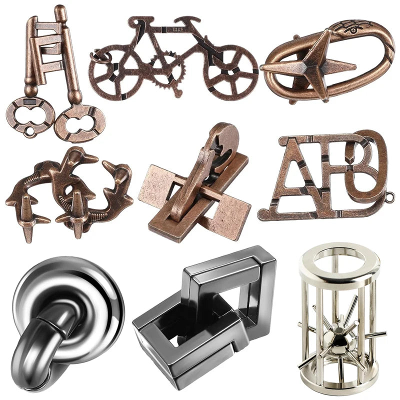 Rompecabezas de Metal para niños y adultos, juguetes educativos intelectuales, desbloqueo, prueba IQ, trucos de magia, regalos novedosos, 9 Uds.