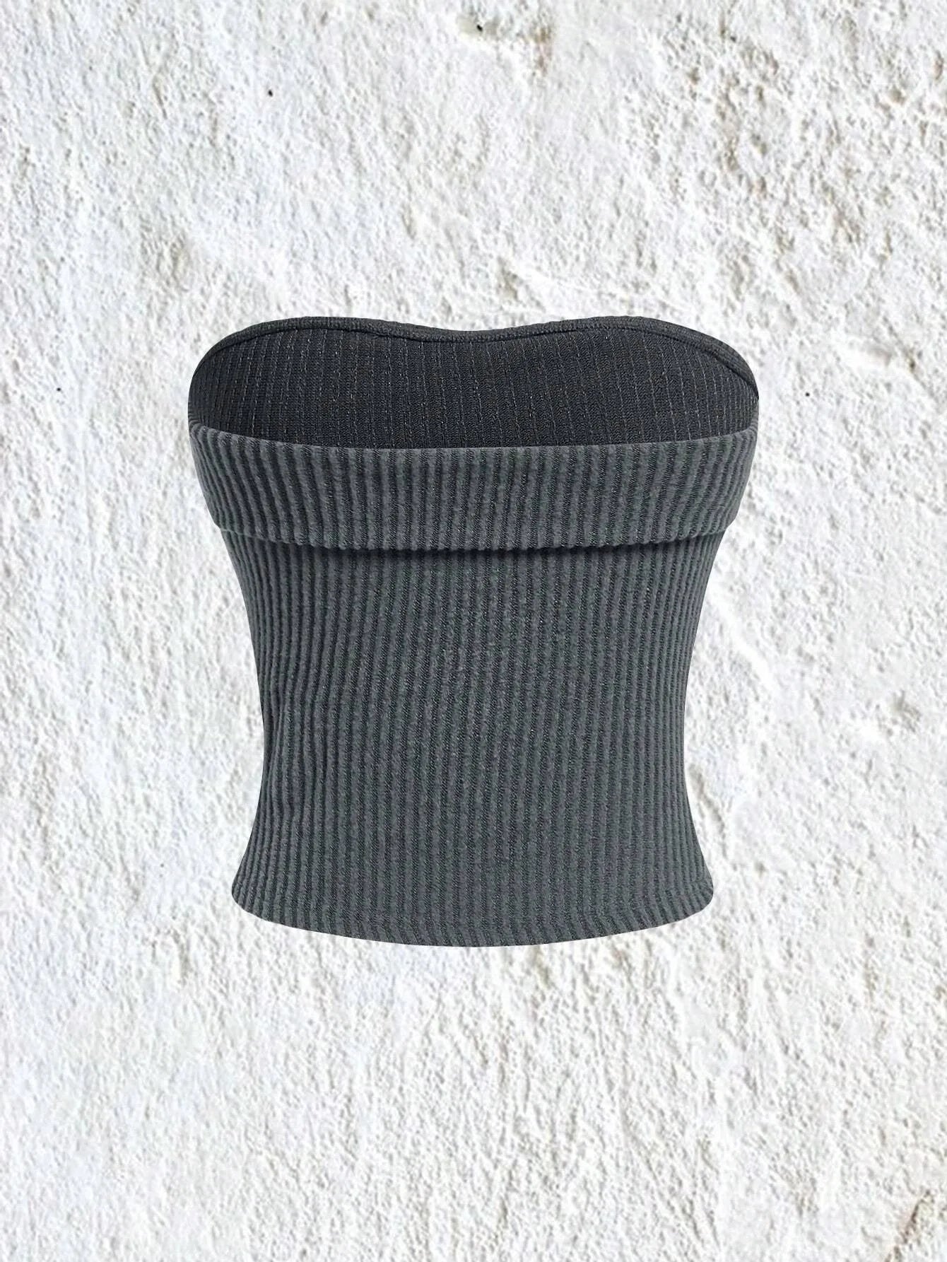 Top de tubo de punto acanalado para mujer, ropa Y2K Grunge Punk lisa sin tirantes, Top corto ajustado sin mangas, camiseta sin mangas, ropa de calle 2024
