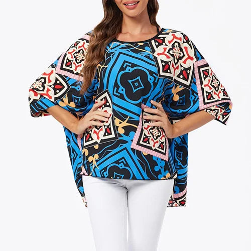 BHFlutter-camisa de talla grande para mujer, Top bohemio estampado, camiseta informal de gasa, 4XL, 5XL, 6XL, 2023