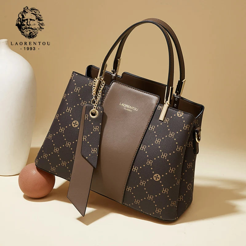 Marca LAORENTOU, bolso de mano de cuero sintético para mujer, bolso de hombro clásico para Otoño e Invierno 2025, bolso de mano de gran capacidad para trabajo de oficina