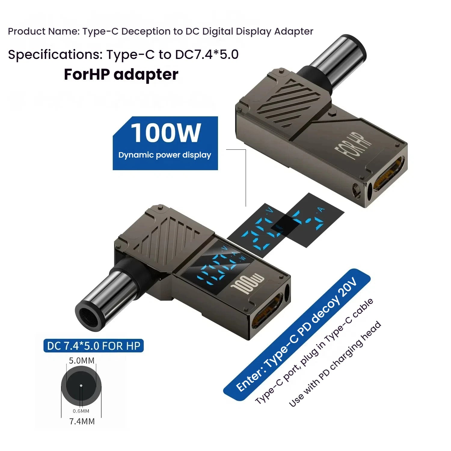 Adaptador Tipo C A DC | Cargador Laptop 100W | Convertidor Power Delivery | Ticotrendy