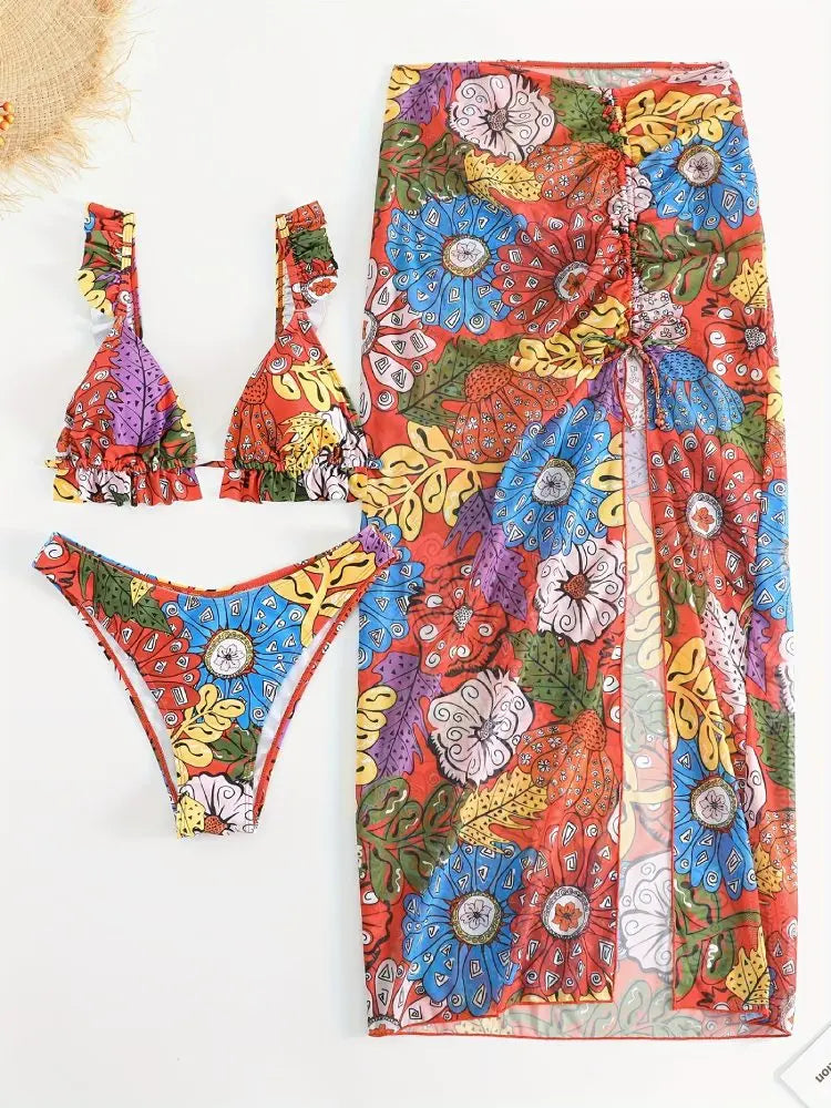 Bikini con Volantes y Falda - Conjunto Monocromático para la Playa Tica