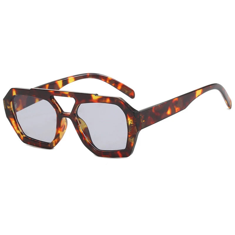 Gafas Sol Retro Doble Puente Montura Grande | Leopardo Té Degradado Moda Casual