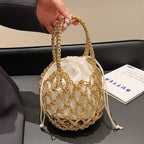 Bolso Tejido de Lujo con Cordón, Gran Capacidad y Diseño de Cubo para Mujer