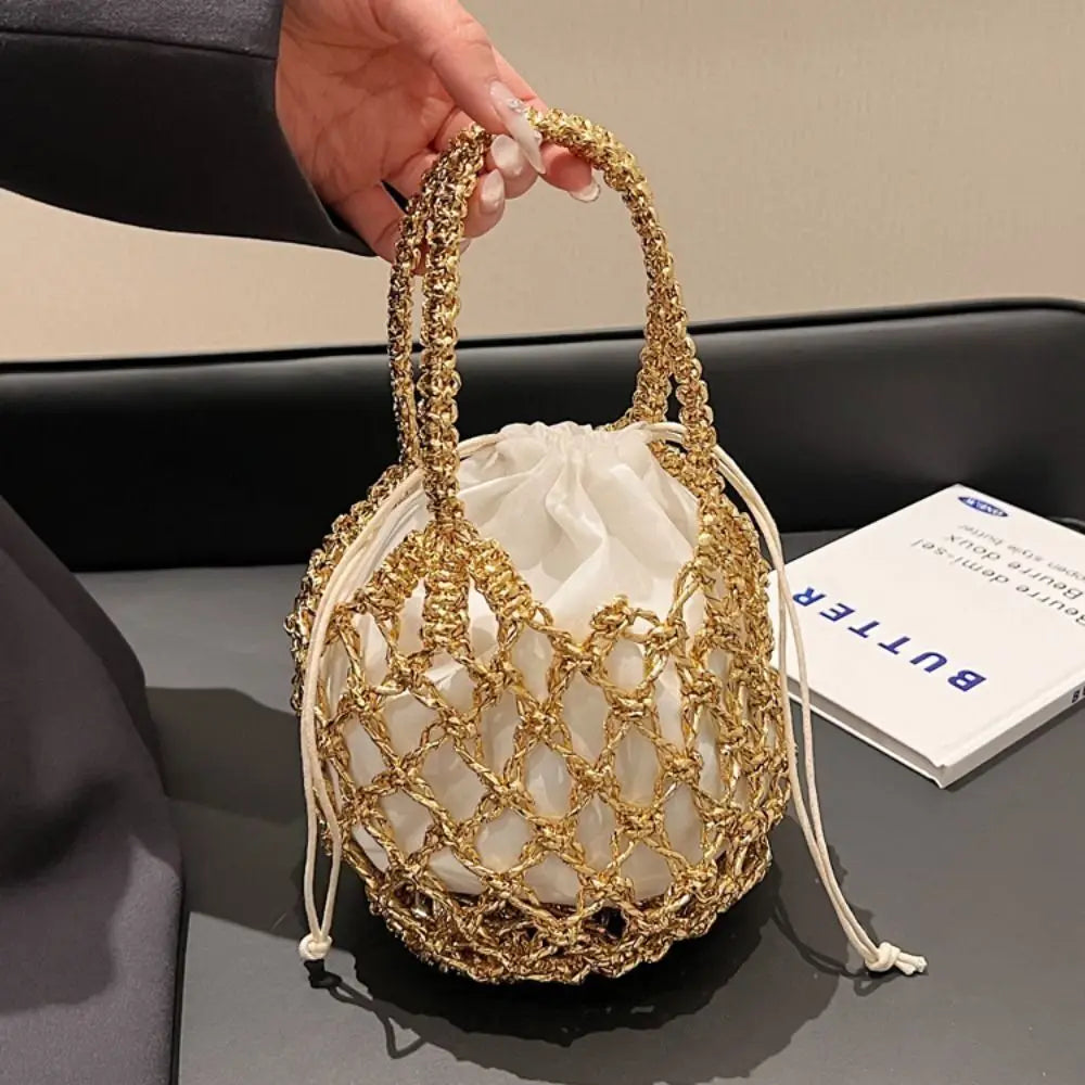 Bolso Tejido de Lujo con Cordón, Gran Capacidad y Diseño de Cubo para Mujer