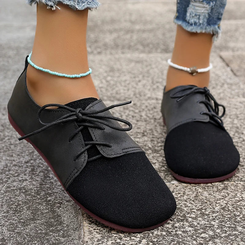 Zapatos Planos Marrones con Cordones | Gamuza Sintética | Punta Redonda | Talla Grande