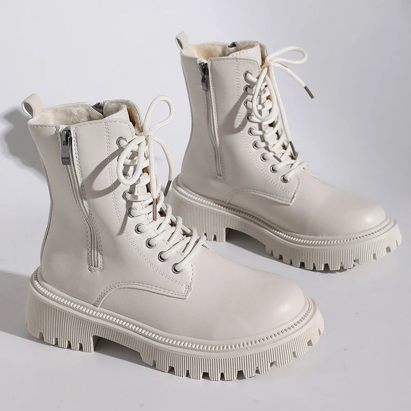 Botines de Plataforma con Cordones | Forro de Felpa | Mujer