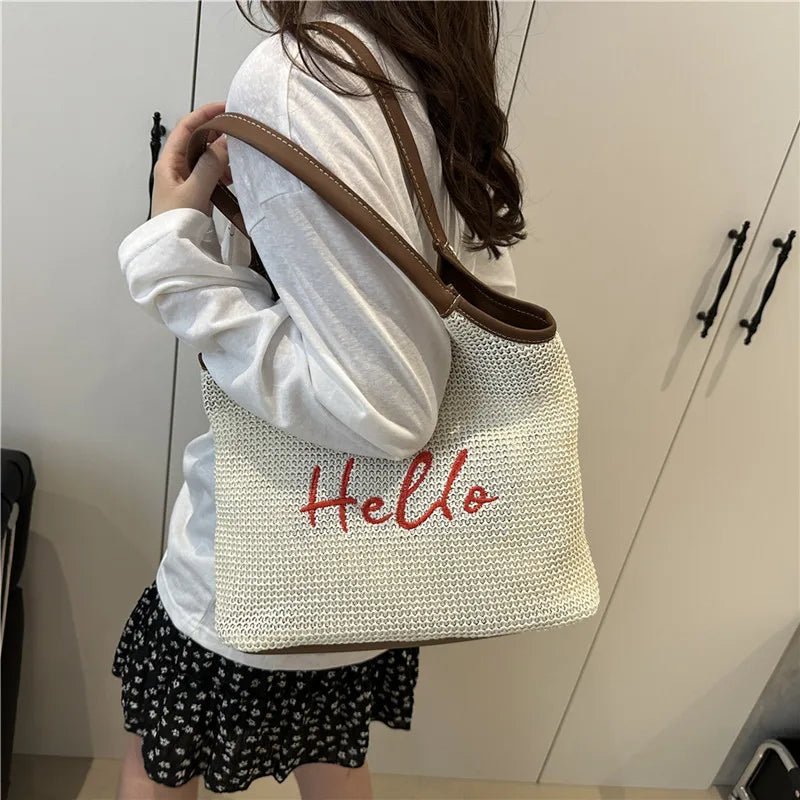 Bolso de Hombro de Paja | Grande con Bordado | Informal y para Trabajo