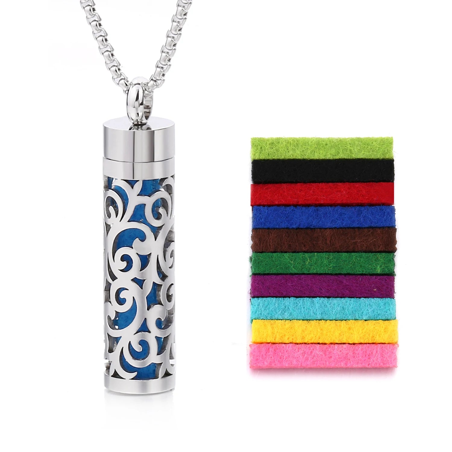 Ambientador de barra Vertical hueca de acero inoxidable, difusor de aceite de Perfume, medallón, joyería, colgante, collar para mujeres, hombres y adolescentes