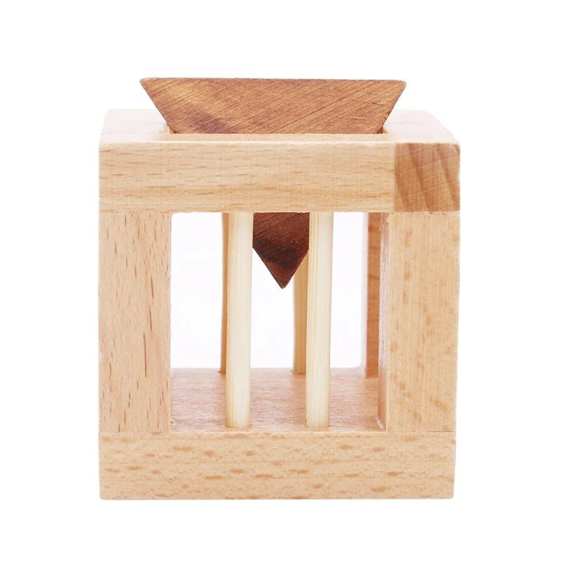 Rompecabezas de madera para niños y adultos, jaula con cerradura Luban triangular, juegos de desafío IQ, juguetes educativos intelectuales