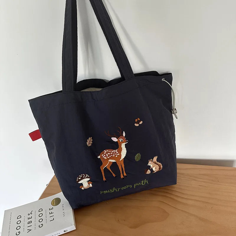 Bolso Hombro Nailon Mujer Bordado Dibujos Animados Gran Capacidad