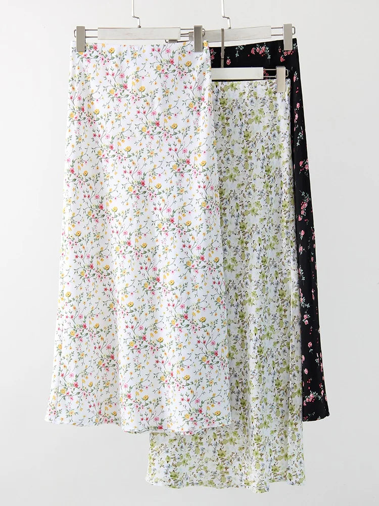 Falda Larga De Gasa Floral Con Abertura Y Vuelo De Verano