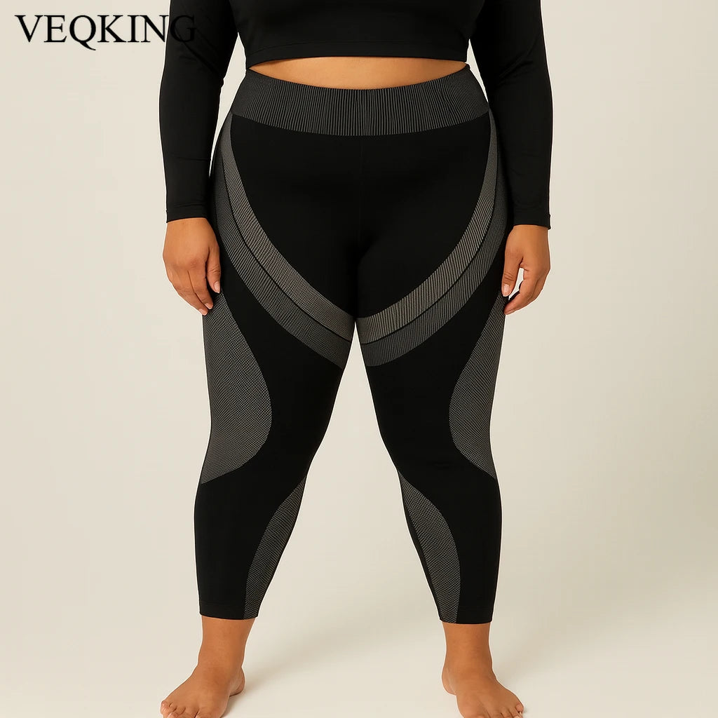 VEQKING 4XL, pantalones deportivos de talla grande para mujer, mallas de Yoga de alta elasticidad sin costuras, mallas de gimnasio con contraste de Color, pantalones de entrenamiento Hiplift