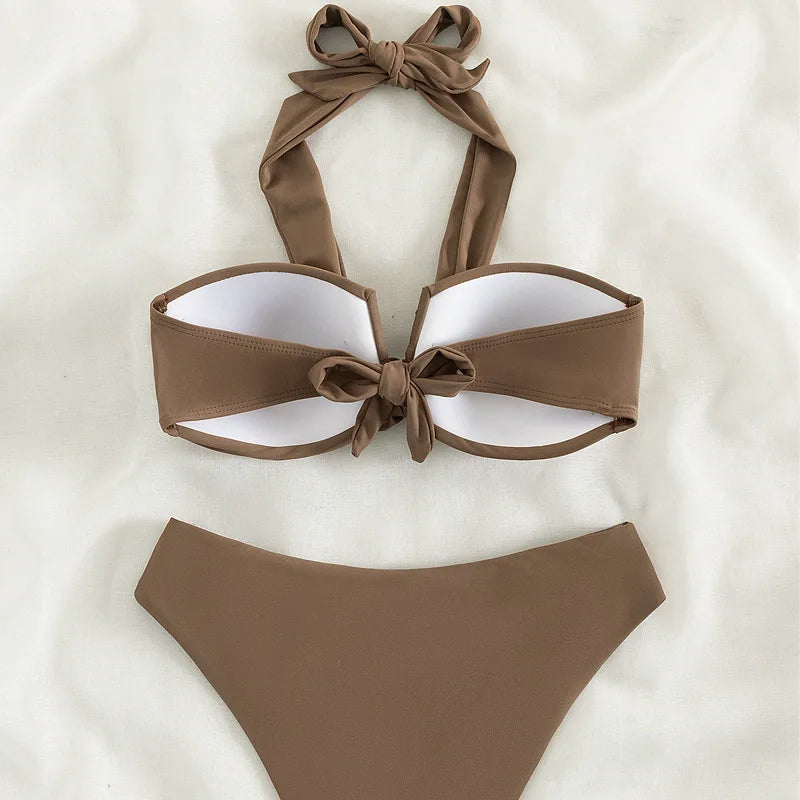 Bikini Halter Push Up con Twist - Traje de Baño de Playa