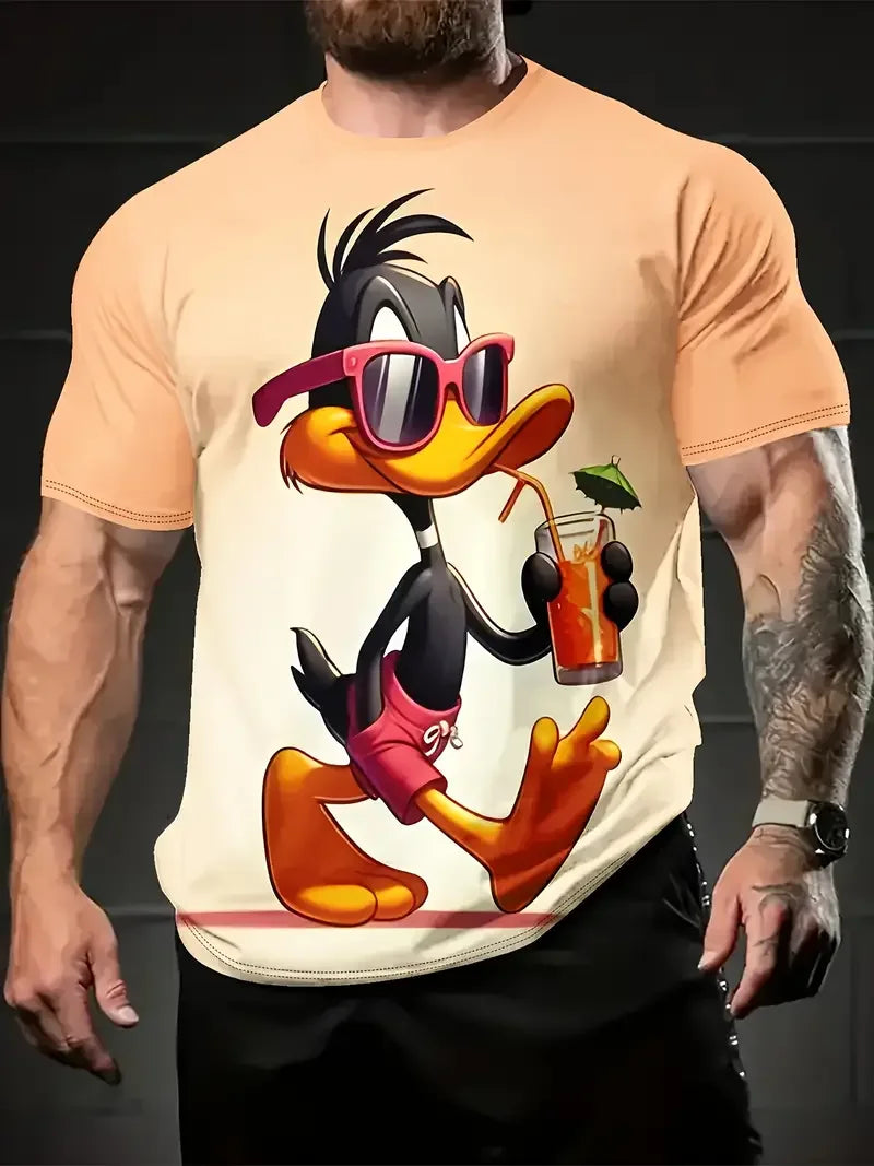 Camiseta Divertida Hombre Estampado Pato | Dibujos Animados Manga Corta Secado Rápido