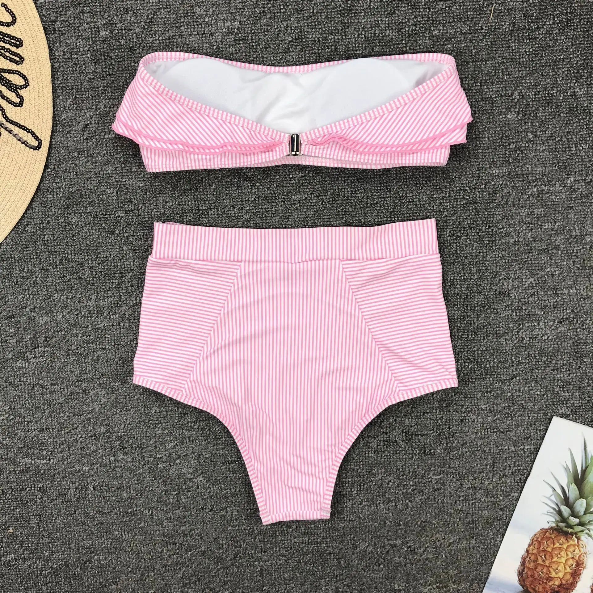 Bikini De Cintura Alta Rayas Irregulares Playa Mujer Dos Piezas