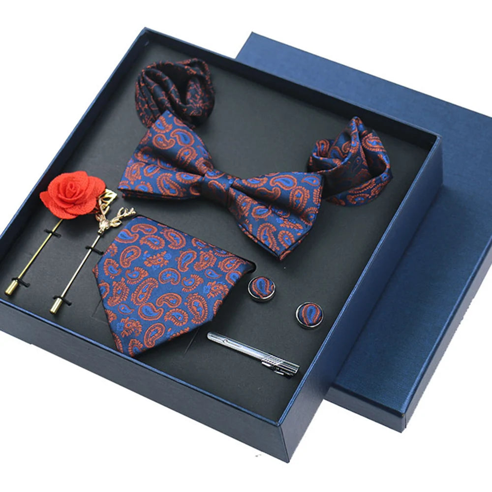 Set De Corbata Pajarita Pañuelo Gemelos Regalo Tico De Lujo